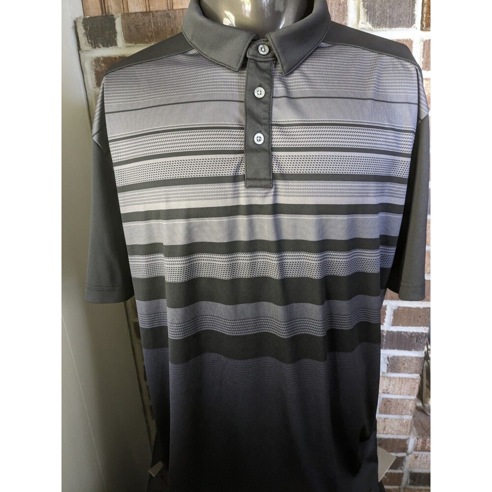 PGA TOUR Pro Series Men Size XXL Black Polo Shirt W/ Gray Stripes Short Sleeve
